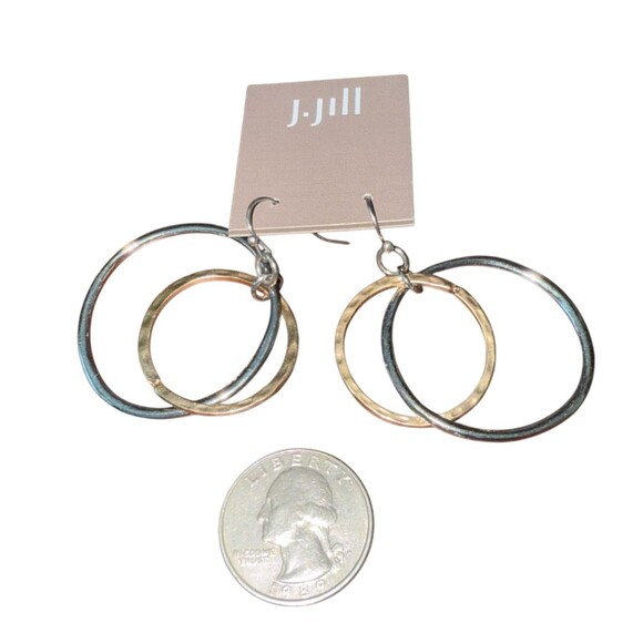 J. Jill Double Hoop Dangle Earrings Hammered Gold Silver Tone Mixed Metal Boho - Picture 11 of 11